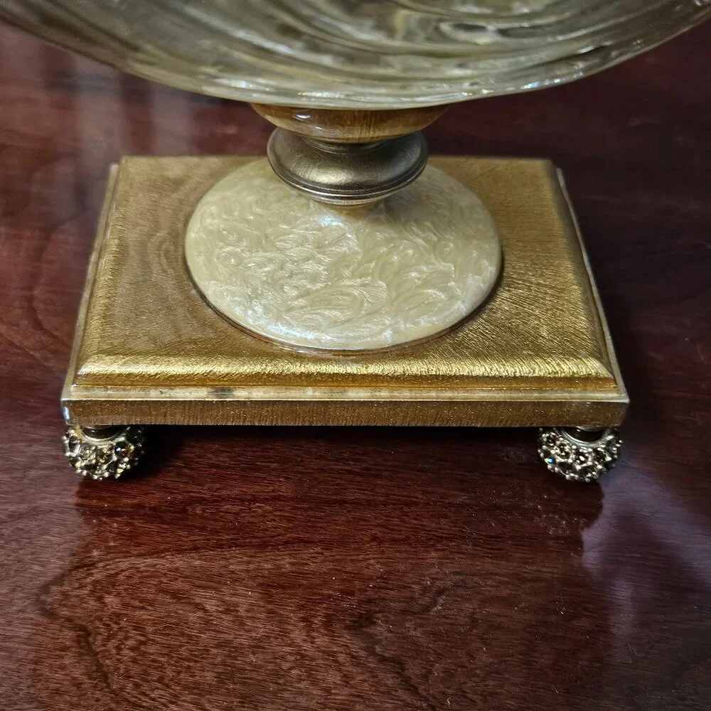 RARE JAY STRONGWATER BLUSH SCROLL CRYSTAL ENAMEL VANITY BATH DISH JEWELRY TRAY